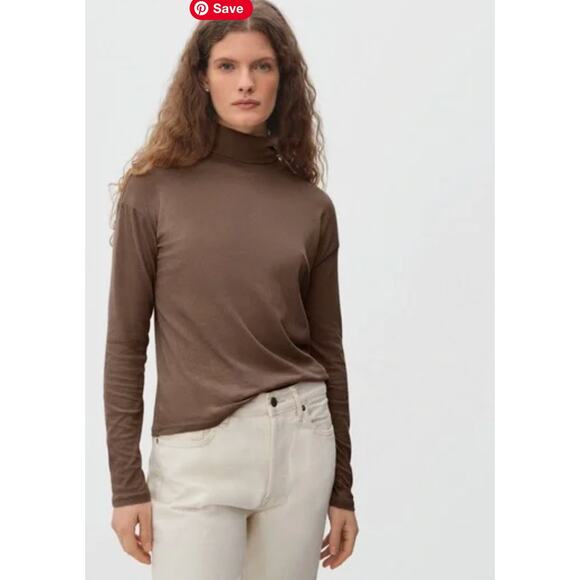 Everlane Organic Cotton Tissue turtleneck Size XS Taupe Minimalist Staple Layer - Picture 6 of 7